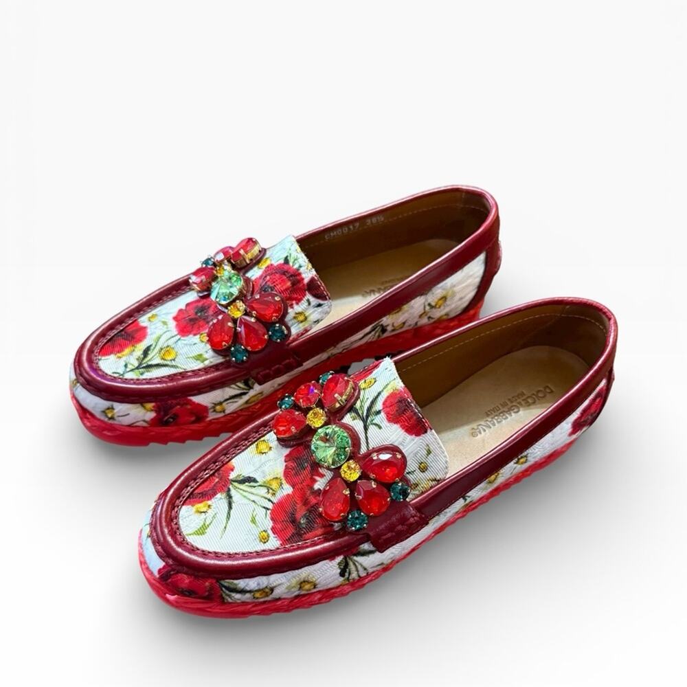Dolce & Gabban Palermo Floral Brocade and Leather Loafers Crystal EU 36.5 US 6.5